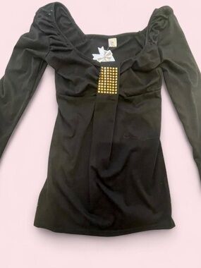 NWT R.J. Story Black Long Sleeve Top with Gold Stud Accent in size S
